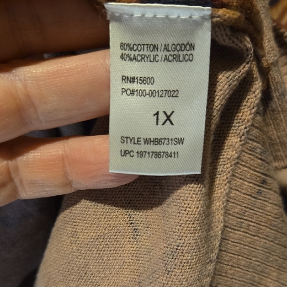 Democracy Swirl Pattern Brown and Blue Sweater Plus Size 1X - Picture 7 of 9